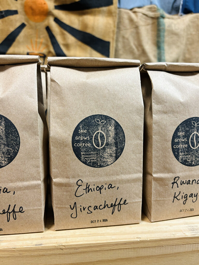 Fresh roasted Ethiopian Yirgacheffe coffee packed in 1lb krafts bags.